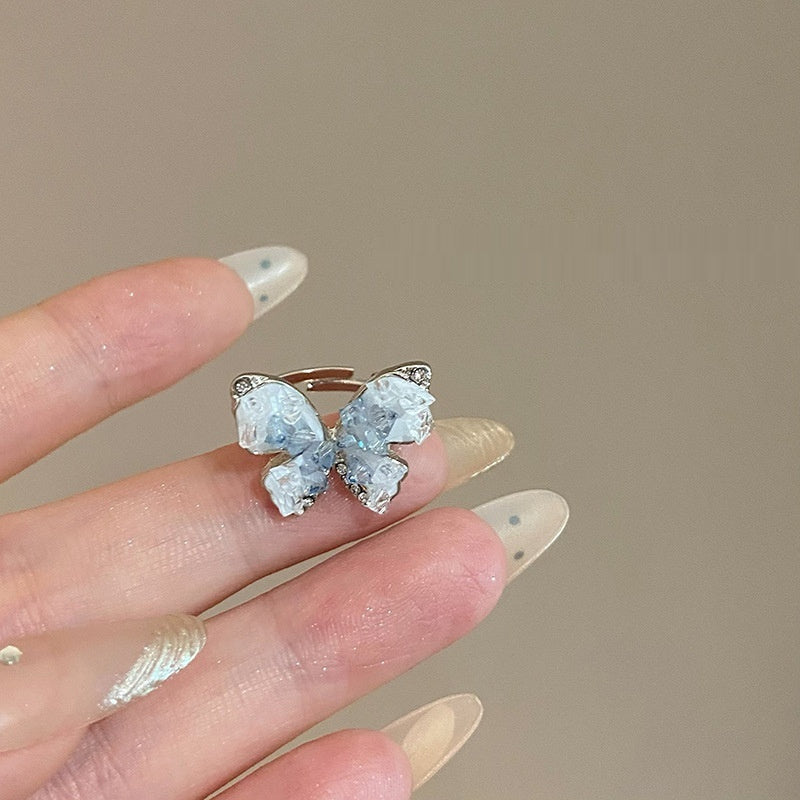 Womens Fashion Ring Electroplated Alloy With Gradient Blue Zircon Butterfly Design Jewels For Daily Wear Style