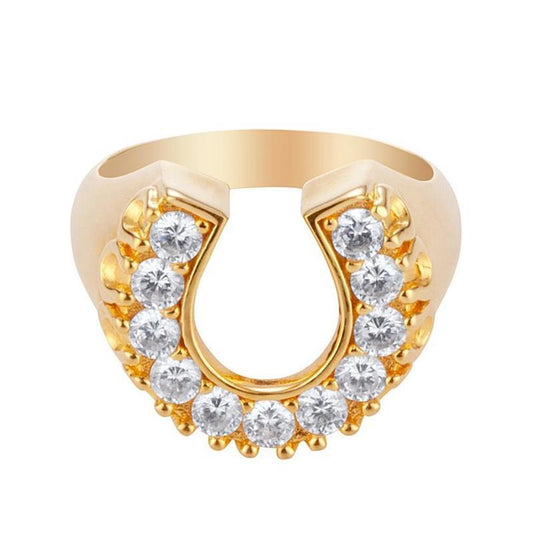 Horseshoe Element Ring UShaped Gold Plated Copper With Artificial Gem Inlays European American Fashion Jewelry