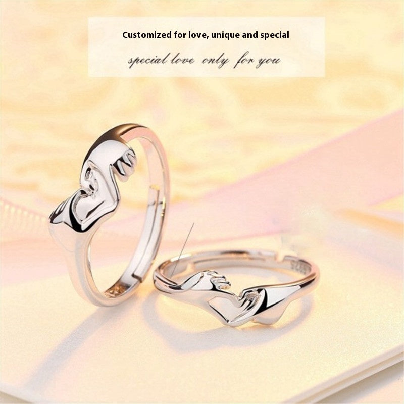 S925 Silver Rings Love Hand Holding Design Adjustable Opening Unisex Pair For Couples Engagement Jewelry Gifts