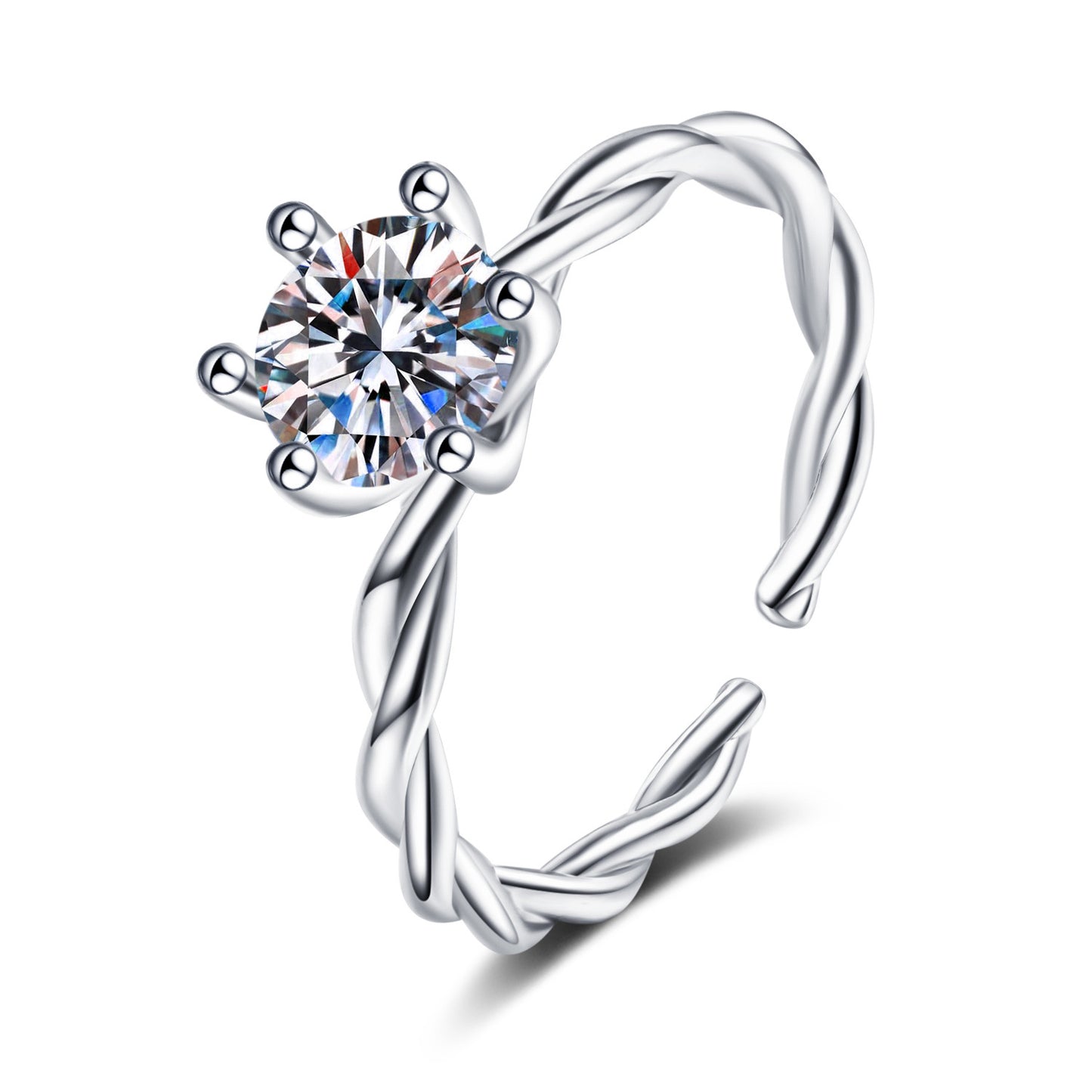 Womens Silver Ring With Diamond Studs Copper Twist Vine Inlay Design Electroplated Jewelry Gift For Her Elegant