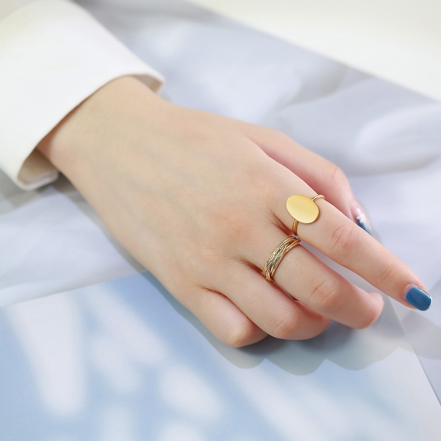 Womens Birth Month Flower Rings Golden Steel Electroplated U Shape Ring Natural Ring Gifts For Her Birthday No