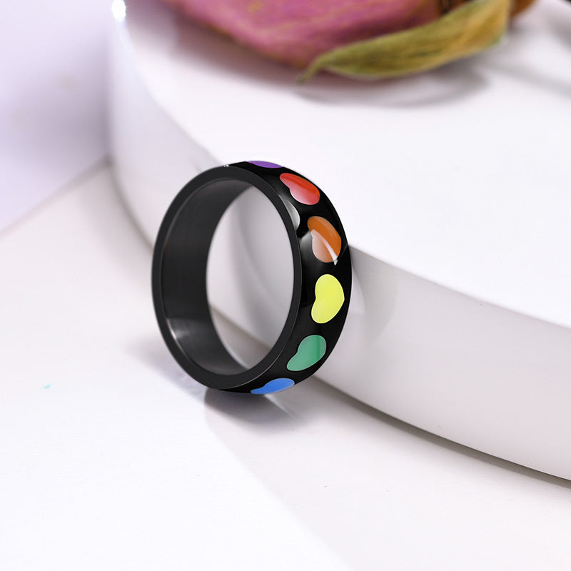 Women's Heart Shaped Rainbow Epoxy Rings in Titanium Stainless Steel Jewelry Elegant Trendy Gifts Classic Glow