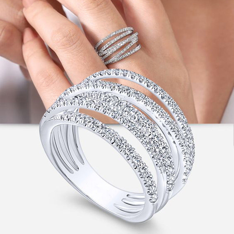 Geometric Zircon Copper Ring For Men And Women Hip Hop Modern Statement Jewelry Line Design Zircon Accents Gem