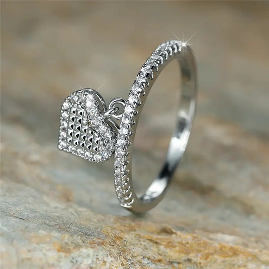 Heart Shape Zircon Ring Copper Jewelry For Women Exquisite Gift For Daily Wear Fashion Accessory Daily Sparkle