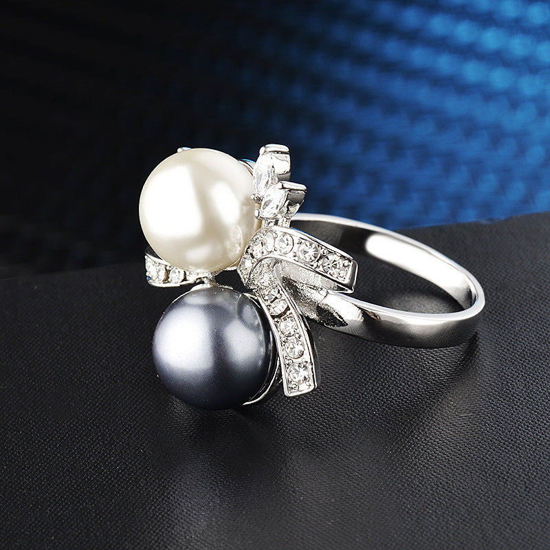 Two Tone Pearl Flower Ring Copper Gold Plated Fashion Jewelry for Women Elegant Gift Idea Statement Accessory Today