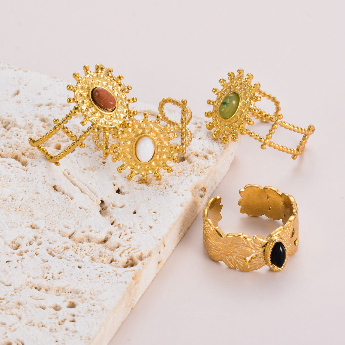 Stainless Steel Open Ring Oval Adjustable For Women Black White Red Green Modern Minimalist Jewelry Sleek Look