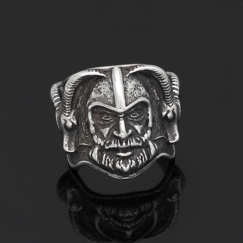 Mens Viking Sheep Head Ring Stainless Steel Geometric Band Jewelry Gift For Men European American Style Trendy