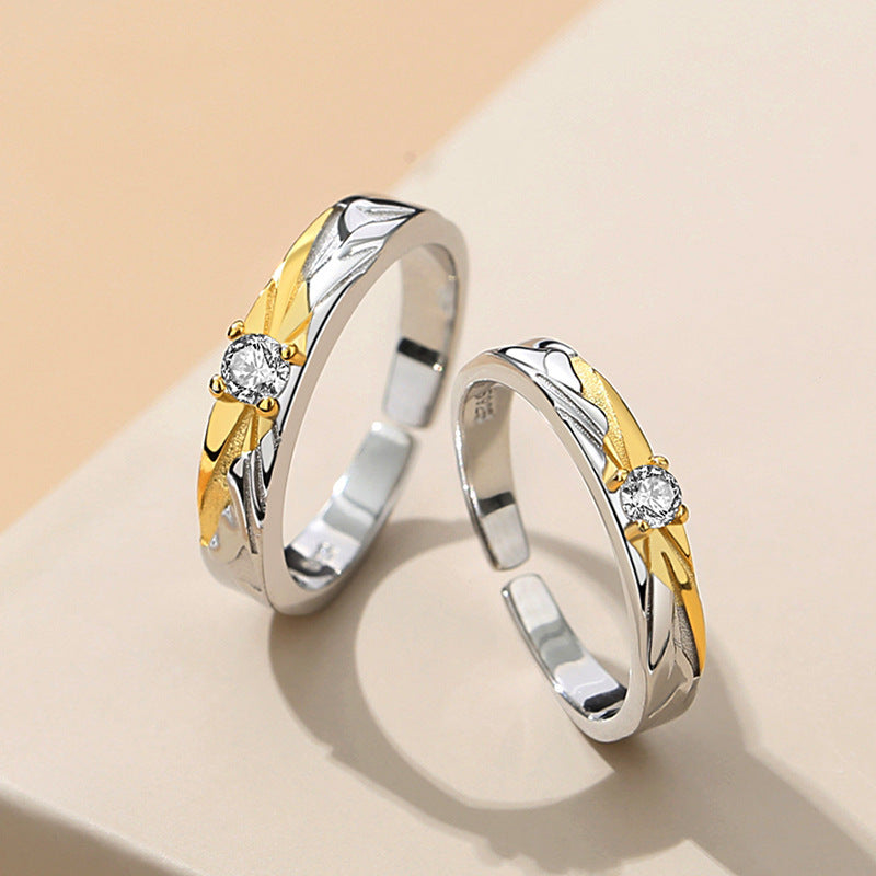 Sterling Silver Couple Rings Adjustable Design Geometric DiamondAccent His And Hers Matching Promise Bands Gems