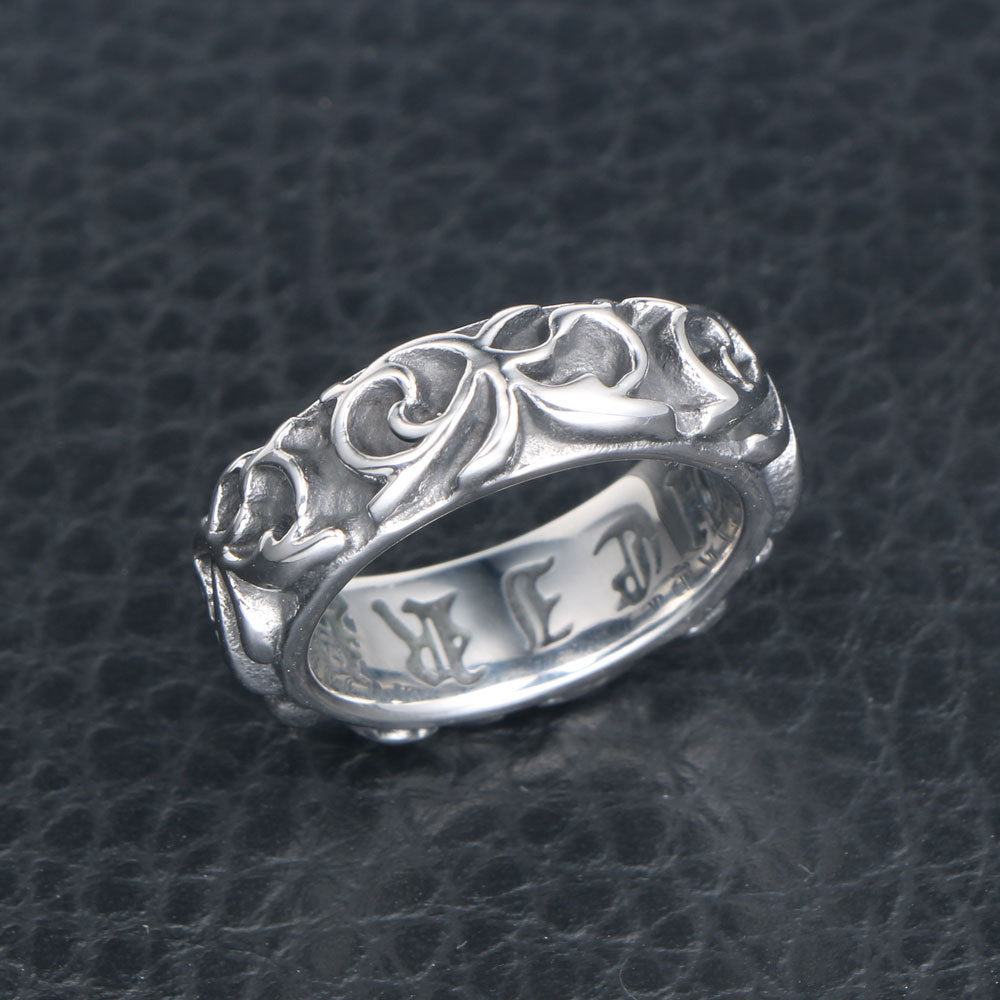 Mens Vintage Titanium Steel Ring Classical Pattern Band Personalized Retro Ring Band Anniversary Jewelry Gift Idea for Him and Her