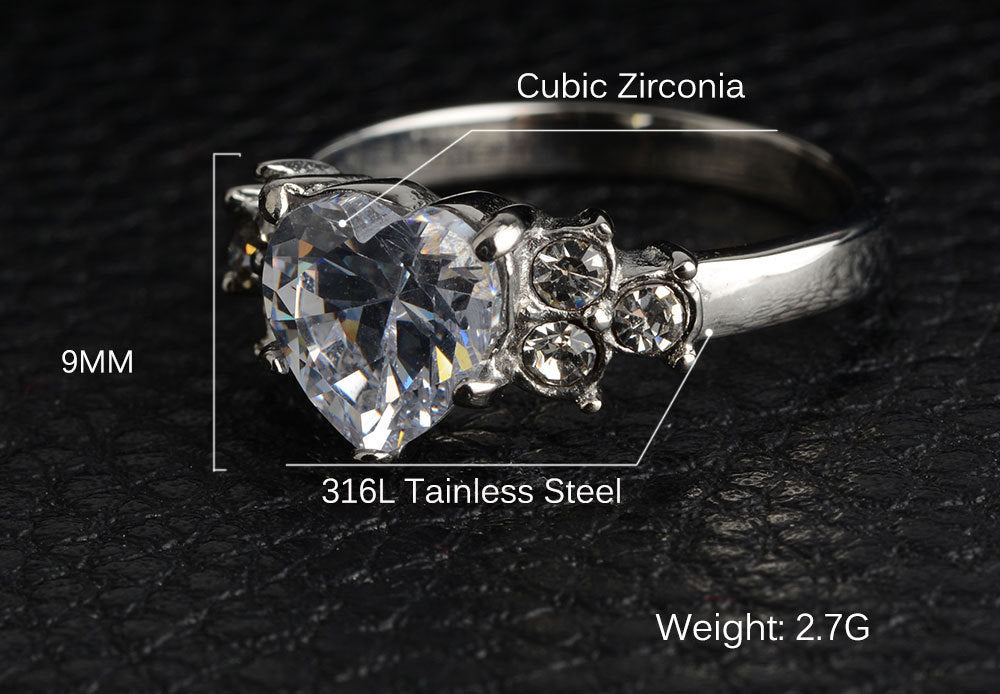 Women's Stainless Steel Heart Ring with 5A Zircon Stone Engagement Ring Perfect Gift for Her Geometric Metal Ring Available in Sizes 5 6 7 8 and 9