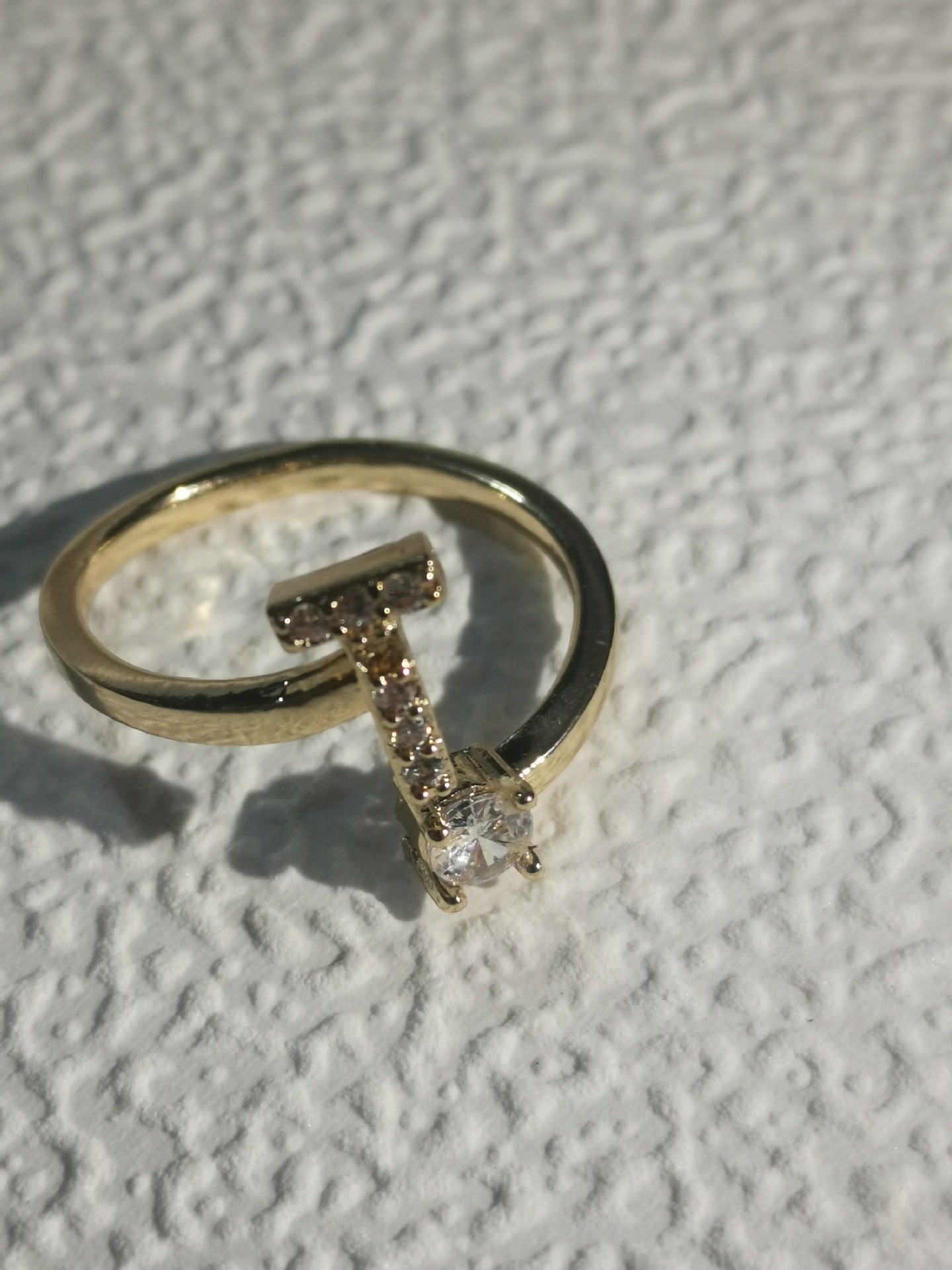 Unisex Copper Ring Adjustable Zircon Inlaid Letter Design