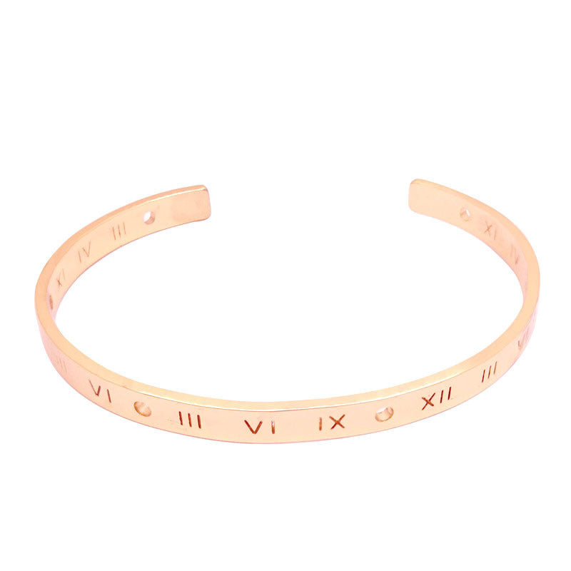 Unisex Alloy Bracelet C Shape Roman Numeral Bangle Electroplated Rose Gold Silver Finish For Daily Wear Lovers