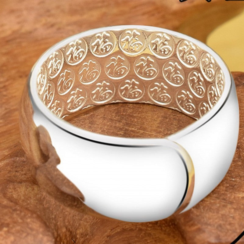 Mens Glossy Sterling Silver Ring Adjustable Size 18 25 Large Face 10mm Unisex Classic Fashion Accessory Shines