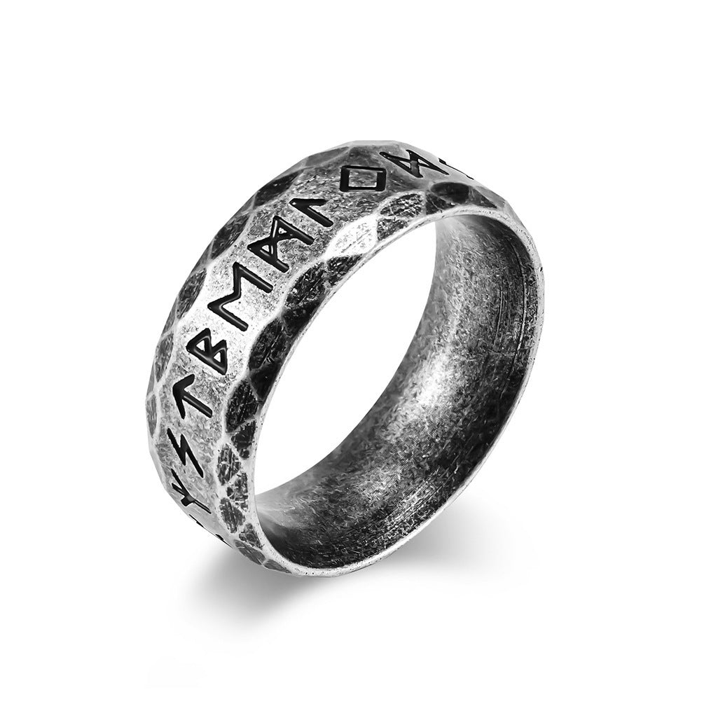 Vintage Viking Text Ring Durable Stainless Steel Plated Mens Jewelry Norse Mythology Everyday Wear Piece Norse