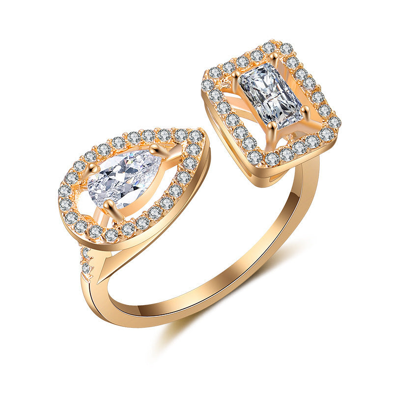 Personalized Geometric Double Ring Fashion OL Copper Ring with Zircon Treatment Individually Packed Business Gifts Ring for Women and Girls