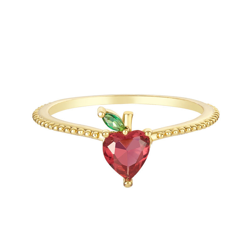 Tropical Fruit Ring Copper Zircon Fruit Shape Jewelry Womens No7 Holiday Gift Gold Plated Inlay For Daily Wear