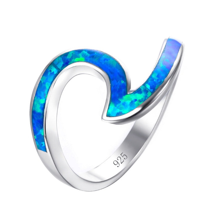 White Fire Opal Engagement Ring Geometric Shape Ring Silver Ring With Zircon Beads For Women Fashion Ring Opal