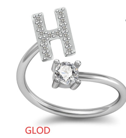 Womens Initial Rings Adjustable Copper Letter Ring With Sterling Silver Gem Inlay Fine European Jewelry A to Z