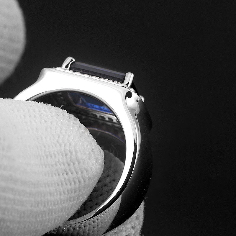 Open Geometric Copper Sterling Silver Ring With Sapphire Inlays Adjustable Band European American Jewelry Gifts