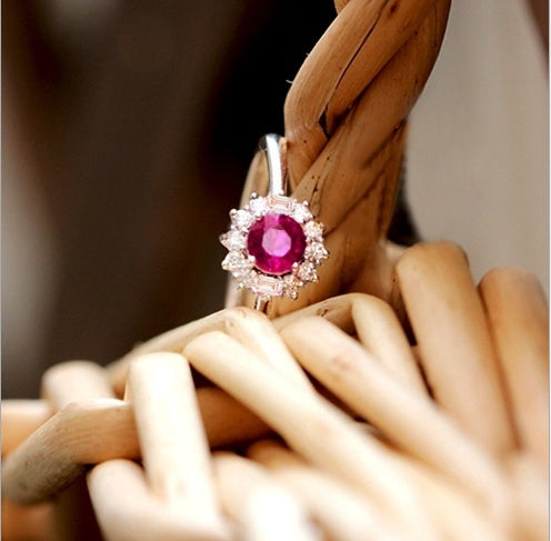 Vintage Red Zircon Ladies Ring Copper Jewelry Elegant Classic Statement Accessory Everyday Wear Gift For Any Occasion