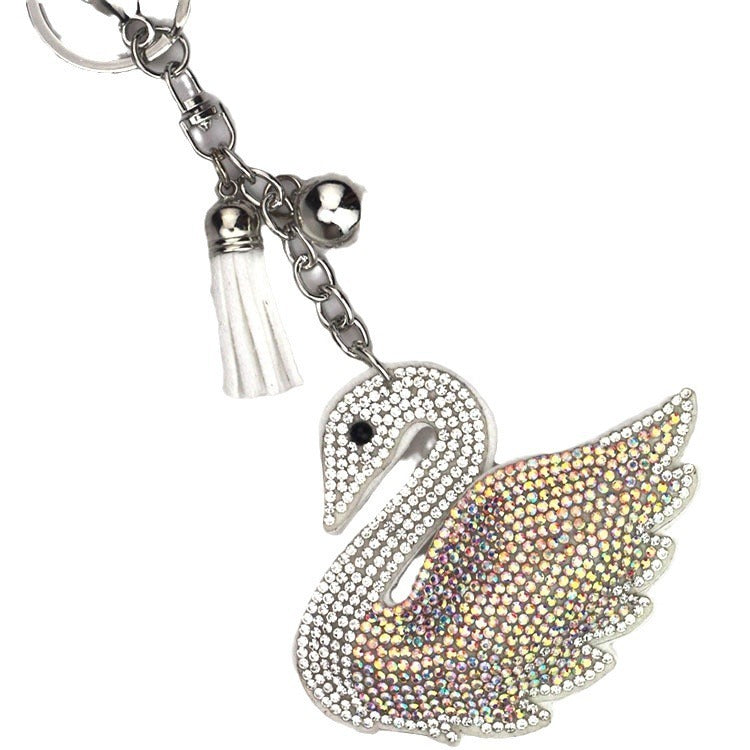 Elegant Velvet Rhinestone Swan Keychain for Handbags and Backpacks Korean Velvet Finish with Sparkling Crystal