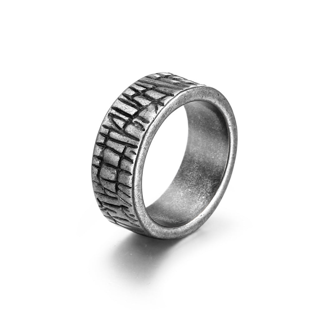 Mens Titanium Steel Ring Vintage Geometric Ring Polished Metal Ring Retro Ring for Men Tail Ring White Bronze Ring Temperament Ring and Fashion Jewelry