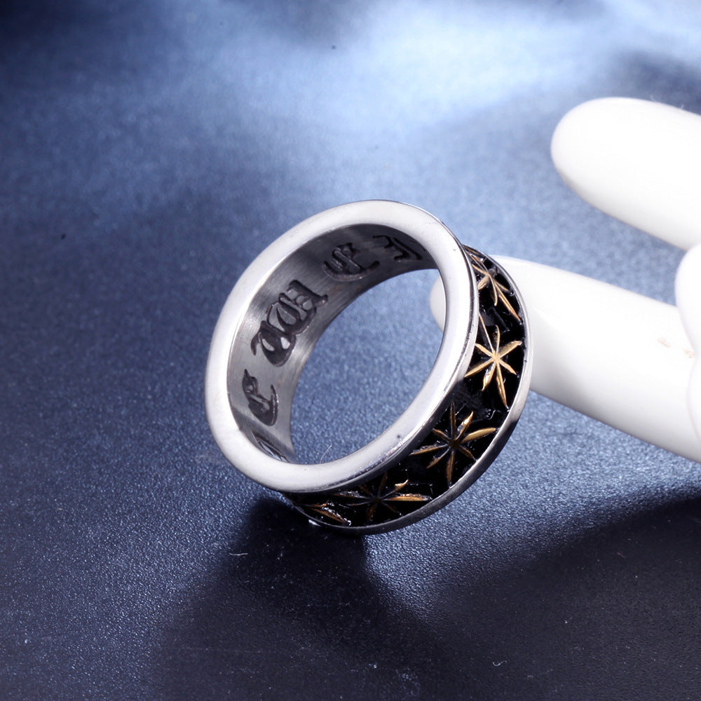 Titanium Steel Ring for Men and Women with Maple Leaf Design Polished Geometric Band Travel Souvenir Ring Gift Steel and Gold Color Options