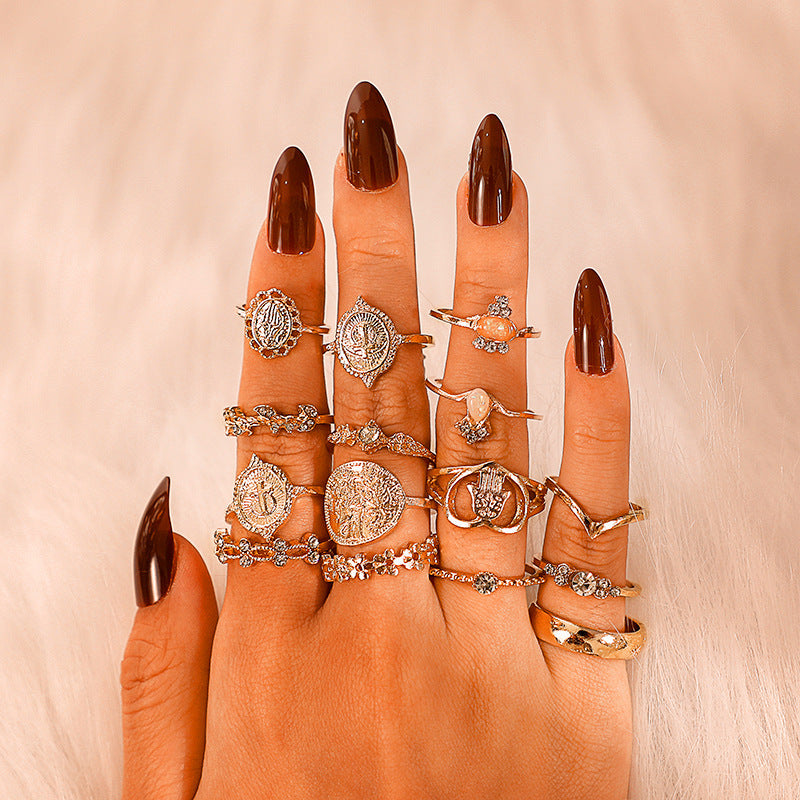 Womens Fashion Rings Set 15 Pieces Stackable Rings for Women Girls Alloy Trendy Knuckle Ring Set Electroplated