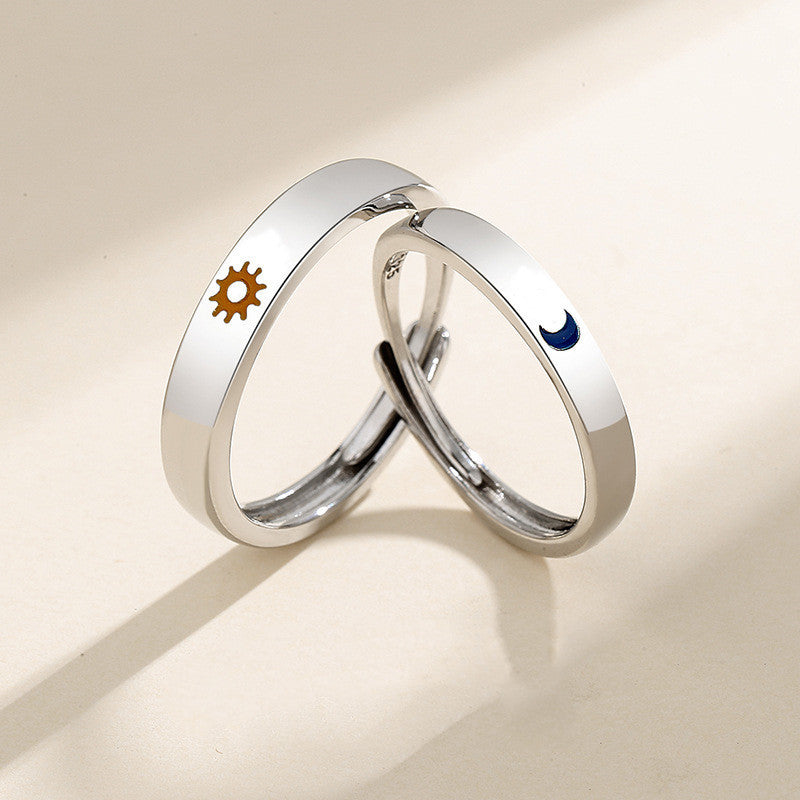 Matching Star And Moon Rings Set Adjustable Alloy Epoxy Jewelry For Couples Sun And Moon Design Gift Ready Now