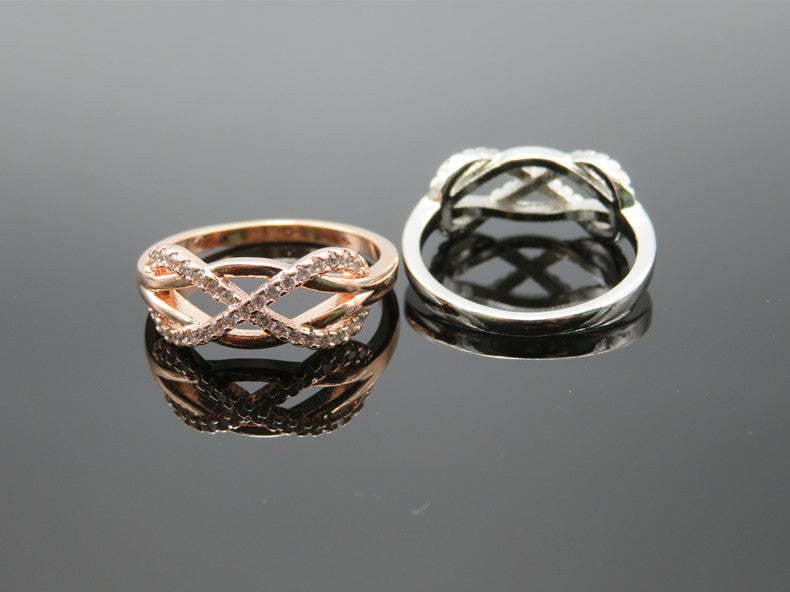 Infinity Figure Eight Copper Zircon Ring Rose Gold Wedding Band Vintage Wave Design Jewelry For Women Elegant Sparkle