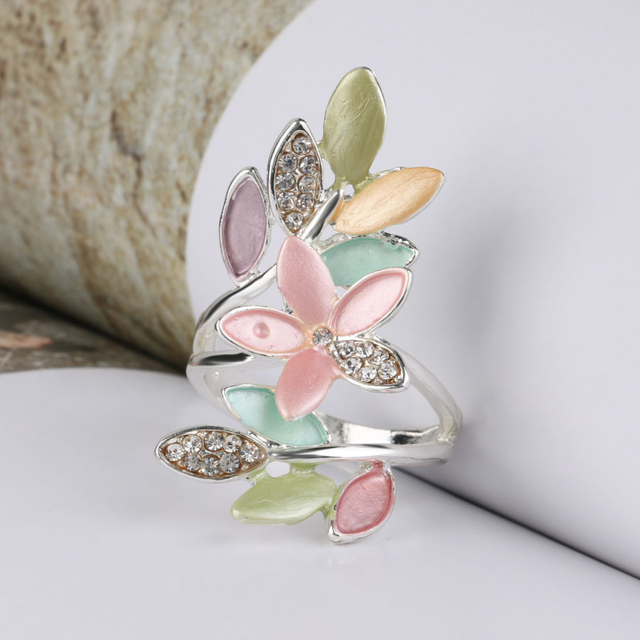 Womens Enamels Flower Ring Electroplated Metal Alloy Gemstone Jewelry For Parties Anniversaries Birthdays Gift