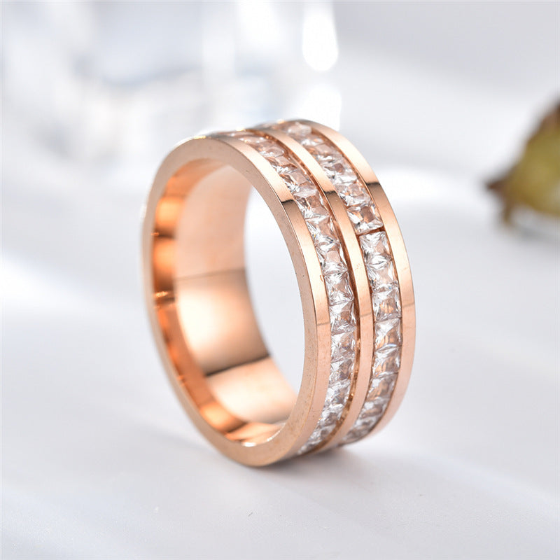 Stainless Steel Ring Double Row Diamond Geometrical Band Unisex Ring For Men Women Fashion Statement Versatile