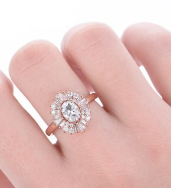 Womens Rose Gold Plated Copper Ring With Diamond Look Opal For Engagement Wedding Anniversary Jewelry Gift For