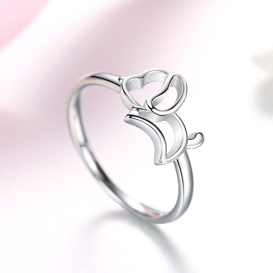 Dog Ring S925 Sterling Silver Cute Puppy Jewelry Zircon Inlay Gift For Women Girls Anniversary Birthday Zircon