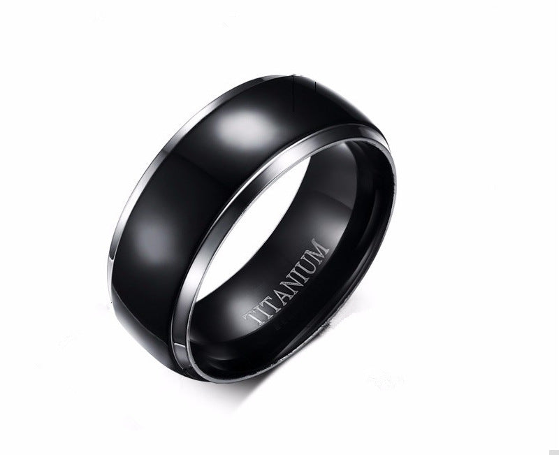 Triangle L Ring Black Titanium Steel Ring 8mm Wide Stainless Jewelry for Men and Women Modern Look Casual Look