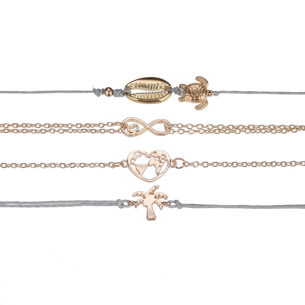 Unisex Alloy Bracelet With Starfish And Shell Charms Geometric Beach Style European American Gift Anniversary Souvenir