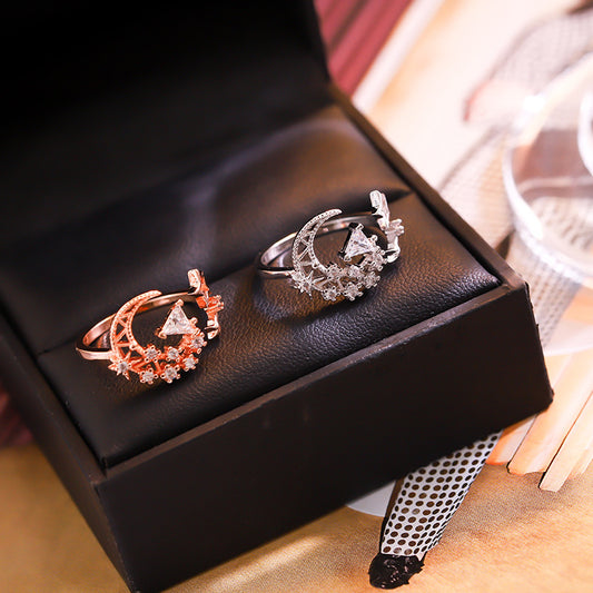 Ring Female Trend Korean Style Star Inlay Copper Rose Gold Platinum Electroplated Gift Birthday Packaging Included