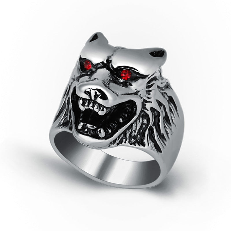 Mens Wolf Head Ring Punk Design Alloy Jewelry Electroplated Durable Statement Gift For Men Everyday Wear Deluxe