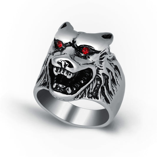 Mens Wolf Head Ring Punk Design Alloy Jewelry Electroplated Durable Statement Gift For Men Everyday Wear Deluxe