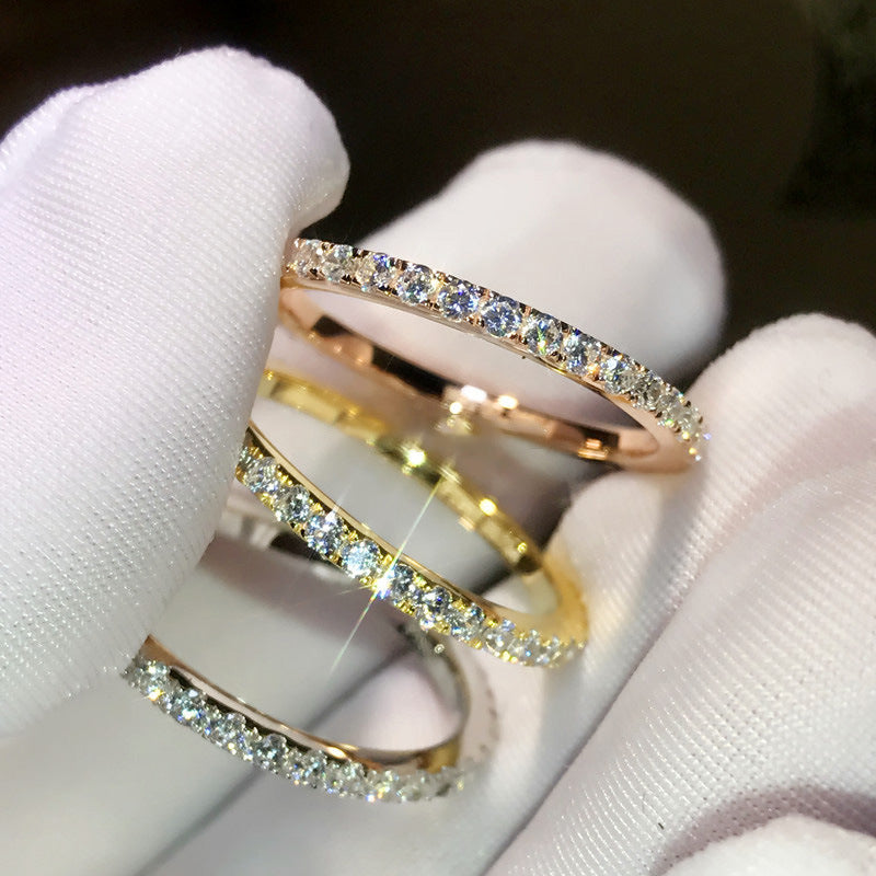 Geometric Gold Plated Ring Inlaid Gemstones Single Row Diamond Ring For Women Holiday Gift Jewelry Trend Style