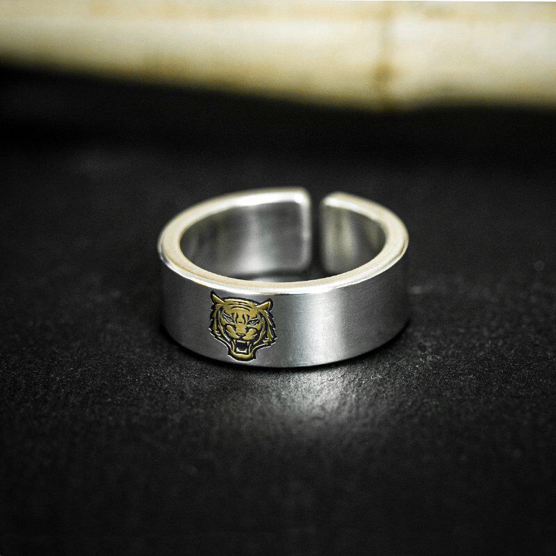 Mens Tiger Ring Adjustable Copper Ring Zodiac Animal Ring European American Fashion Ring Animal Elements Rings