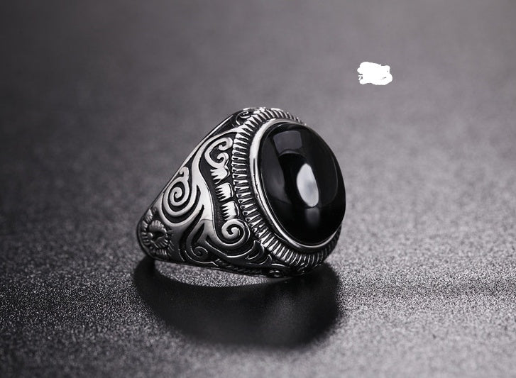 Titanium Steel Ring With Black Stone For Men Fashion Jewelry Gift Elegant Statement Accessory Size 7 8 9 10 11 12