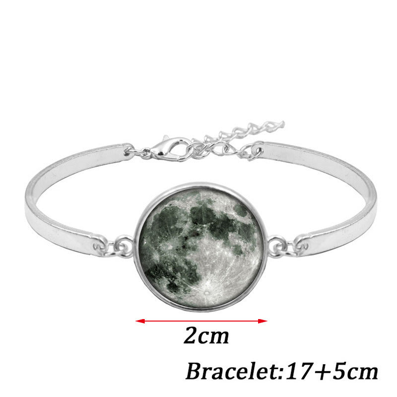 Unisex Galaxy Moon Time Gemstone Bracelet Silver Plated Alloy Bracelet With Glass Inlay Celestial Jewelry Gift
