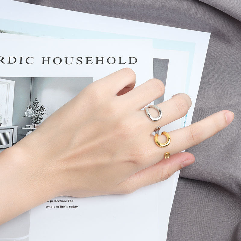 Womens Geometric Copper Adjustable Hollow Ring Electroplated Fashion Jewelry Gift For Her Modern Day Accessory