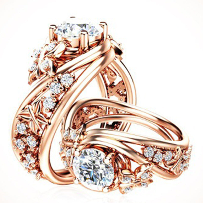 Rose Gold Zirconia Inlay Ring Metal Band With Sparkling Shine Perfect For Everyday Or Special Occasions Bright
