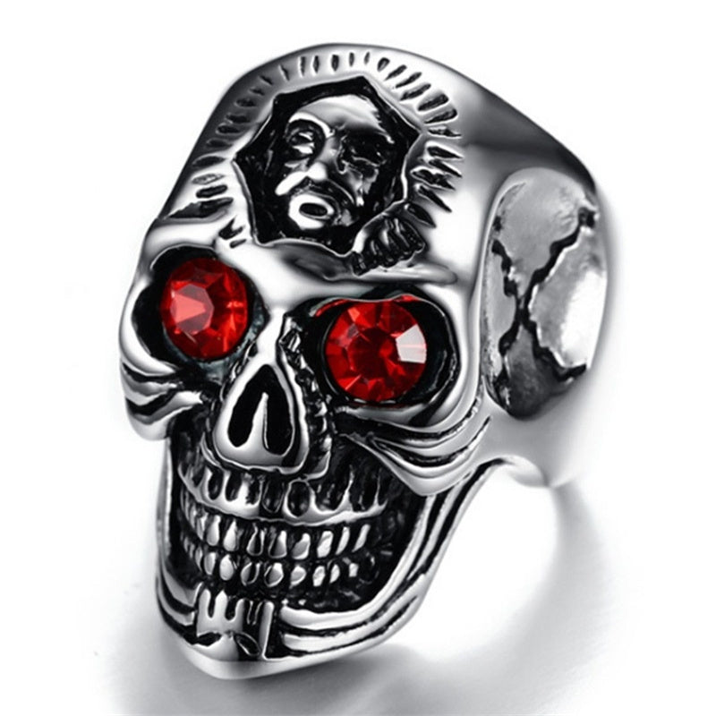 Skeleton Ghost Head Ring With Ruby Eyes Electroplated Alloy