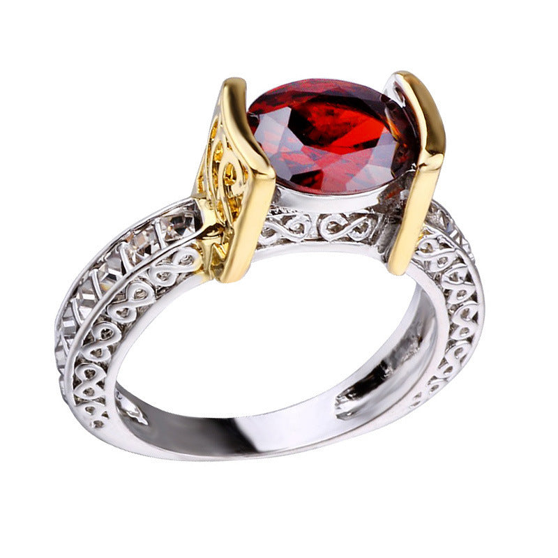 Women Imitation Ruby Ring 18K Gold Plated Crown Two Tone Alloy Gemstone Fashion Jewelry Gift For Her Gift Idea