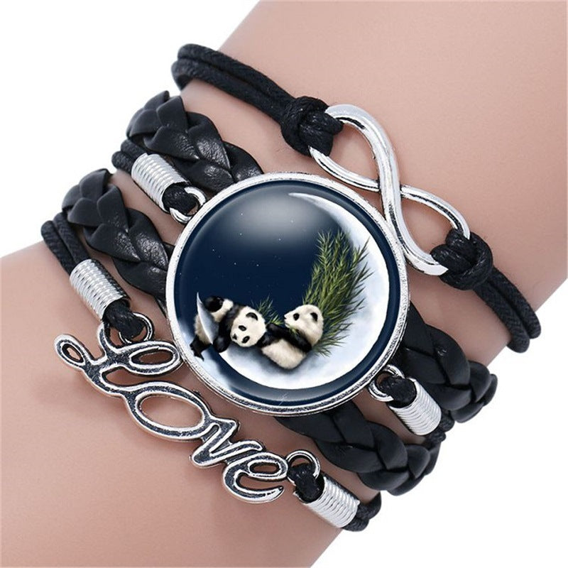 Unisex Woven Bracelet Multi Layer Design Artificial Leather And Glass Geometric Jewelry National Style Edition