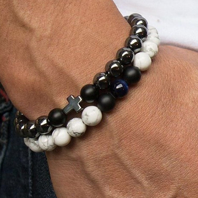 Mens Handmade Beaded Bracelet Geometric Style European Fashion Charm Stone Jewelry Gift For Him Real Accessory