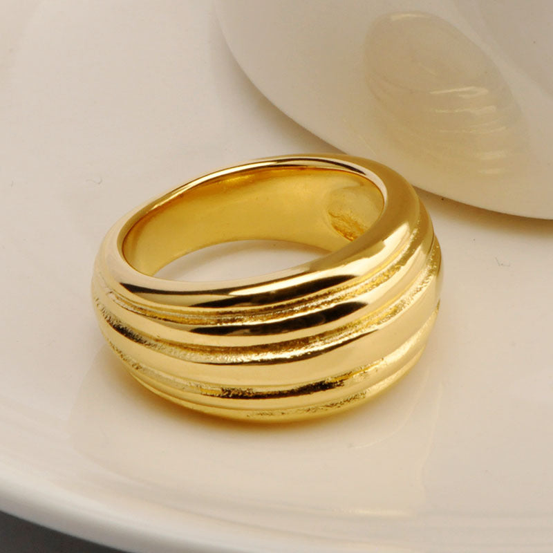 Womens 18K Gold Plated Titanium Steel Ring Floral Design Threaded Detail For Everyday Wear Everyday Shine Soft